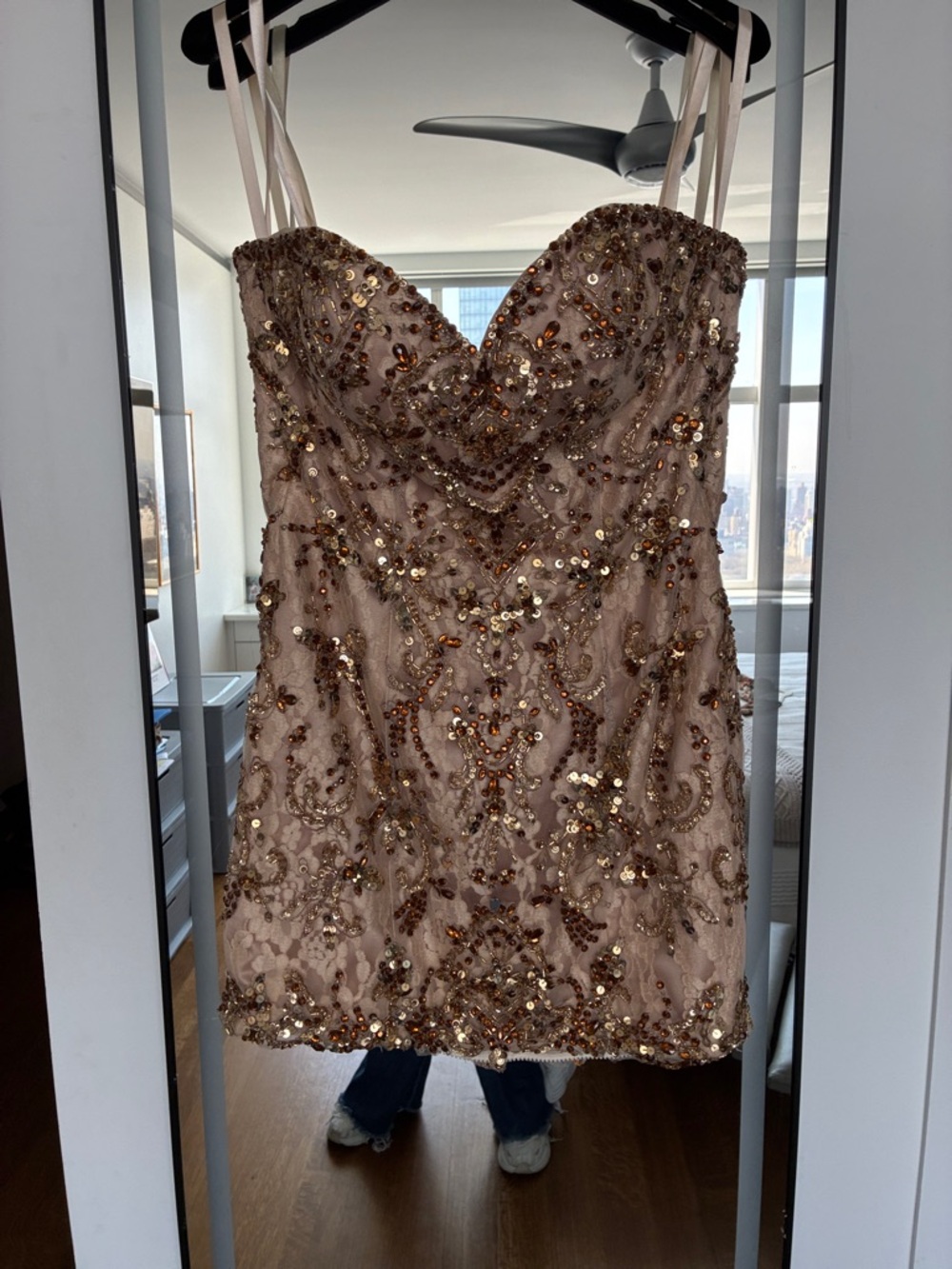 Embellished Blush Sequin Mini Dress